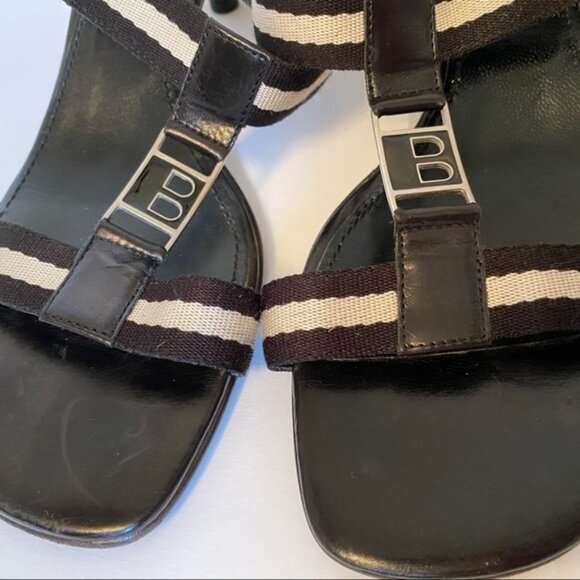 BALLY SHOES SANDALS HEELS BLACK LEATHER T ANKLE STRAPS SIZE 38.5 EU ITALY - Picture 4 of 11